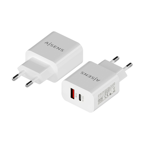 AISENS - CARGADOR 20W, 1xUSB-C PD3.0, 1xUSB-A QC3.0, BLANCO