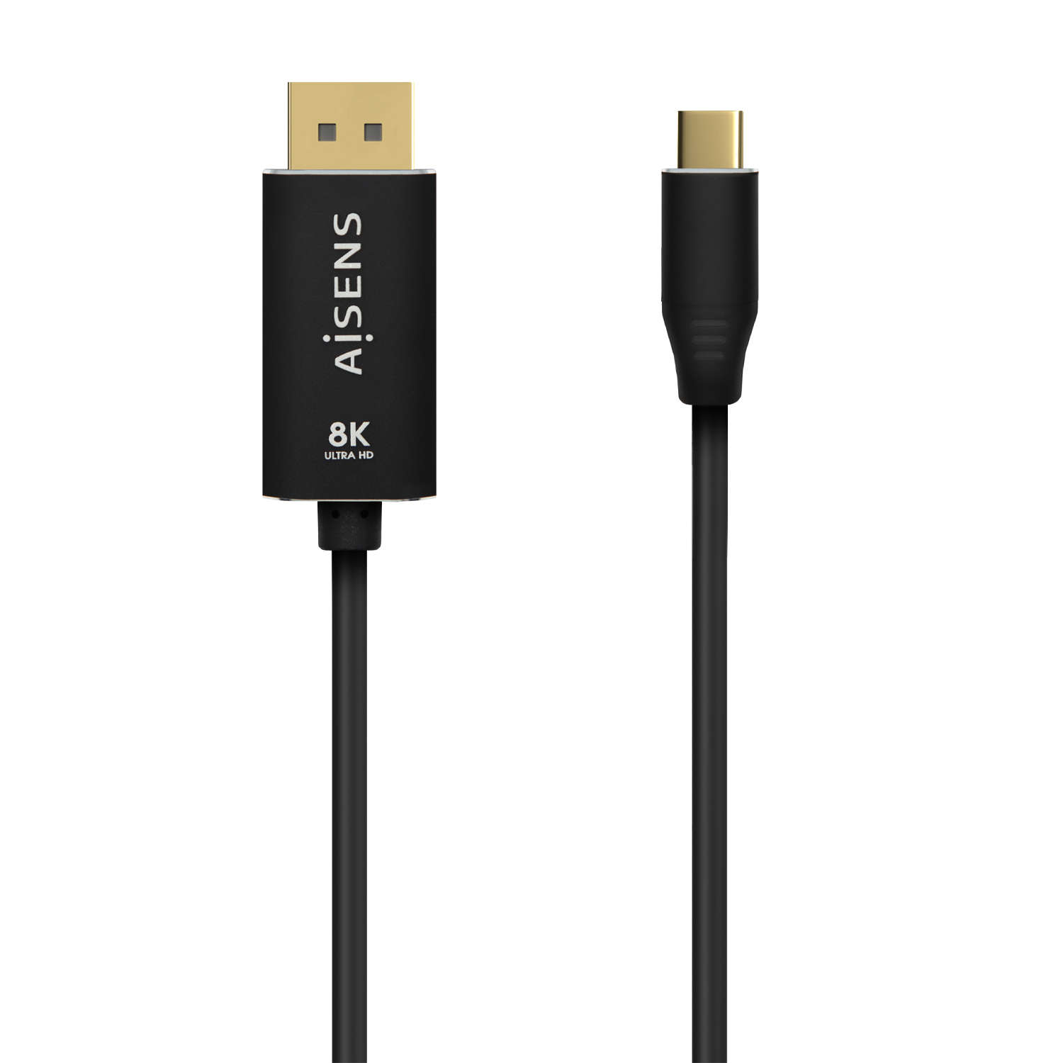 AISENS - CABLE CONVERSOR ALUMINIO USB-C A DISPLAYPORT 8K@60HZ, USB-C/M-DP/M, NEGRO, 0.8M