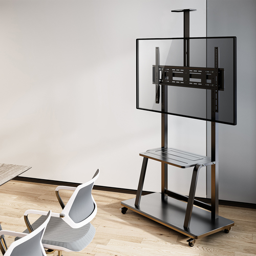 AISENS - SOPORTE DE SUELO ECO CON RUEDA, BANDEJA PARA DVD Y SOPORTE DE CAMARA PARA MONITOR/TV 150KG DE 37-100, NEGRO