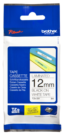 BROTHER Cinta laminada blanco/negro 12mm