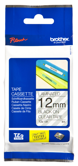 BROTHER Cinta laminada transparente/negro 12mm