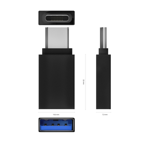 AISENS - MINI ADAPTADOR ALUMINIO USB 3.2 GEN1 3A, TIPO USB-C/M-A/H, NEGRO