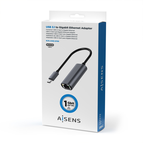 AISENS - CONVERSOR USB3.1 GEN1 USB-C A ETHERNET GIGABIT 10/100/1000 MBPS, GRIS, 15CM