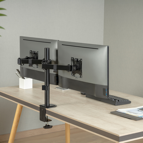 AISENS - SOPORTE DE MESA ECO GIRATORIO E INCLINABLE PARA 9KG (3 PIVOTES, 2 BRAZOS) DE 17-32, NEGRO