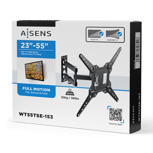 AISENS - SOPORTE ECO GIRATORIO, INCLINABLE PARA MONITOR/TV 30KG (3 PIVOTES) DE 23-55, NEGRO