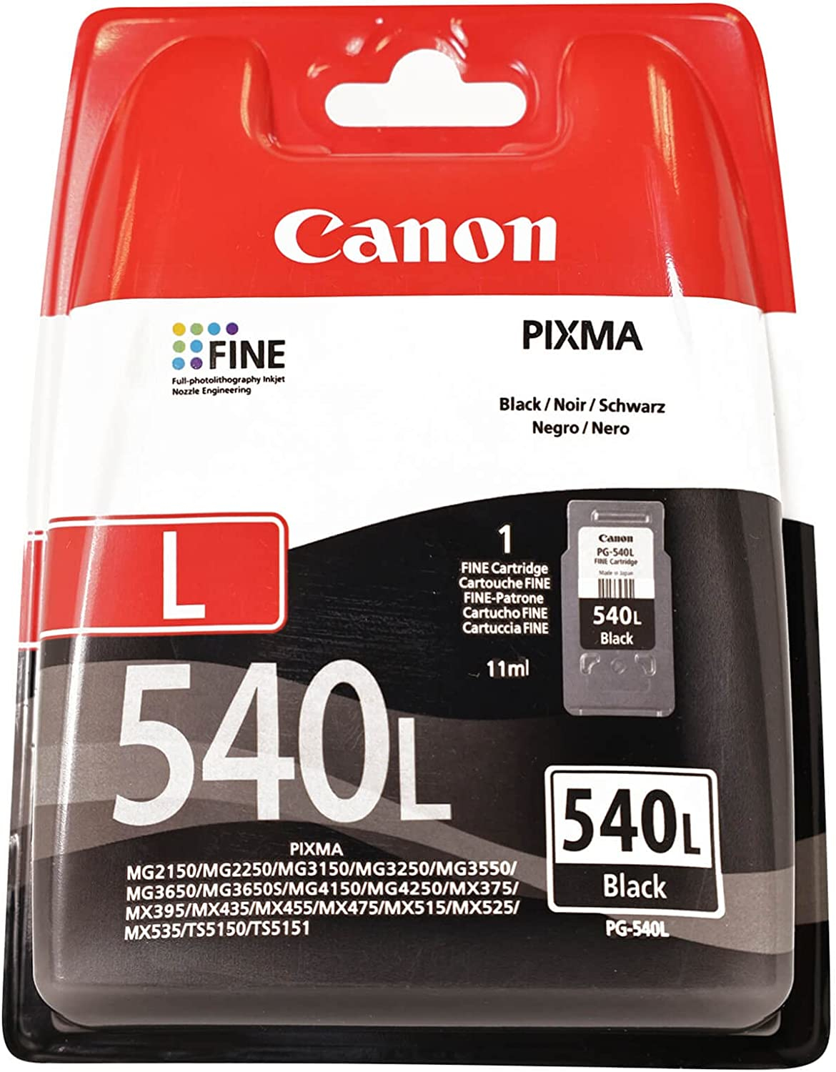 CANON Cartucho PG540L negro 11ml 300p. caja
carton
para MG2150 MG3550