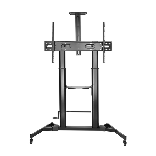 AISENS   SOPORTE DE SUELO ECO CON RUEDAS Y MANIVELA, BANDEJA PARA DVD Y SOPORTE DE CAMARA PARA MONITOR/TV 100KG DE 60-100, NEGRO