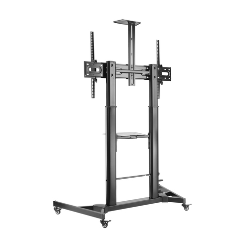 AISENS   SOPORTE DE SUELO ECO CON RUEDAS Y MANIVELA, BANDEJA PARA DVD Y SOPORTE DE CAMARA PARA MONITOR/TV 100KG DE 60-100, NEGRO
