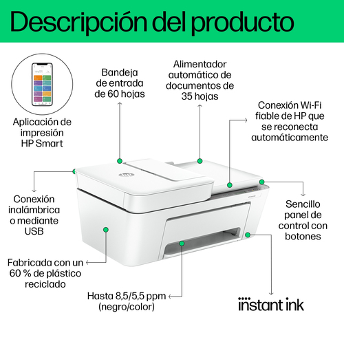 HP Multifuncion Inkjet DeskJet 4220e (Opcion HP+ solo consumible original, cuenta HP, conexion)