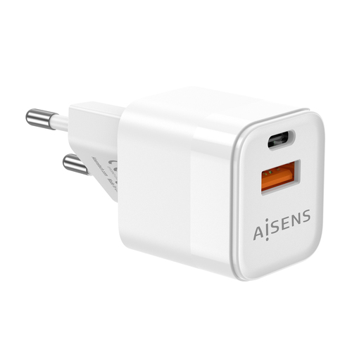 AISENS - CARGADOR GAN 30W, 1XUSB-C PD3.0 QC4.0, 1XUSB-A QC3.0, BLANCO