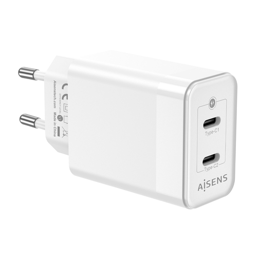 AISENS - CARGADOR GAN 45W, 2XUSB-C PD3.0 QC4.0, BLANCO
