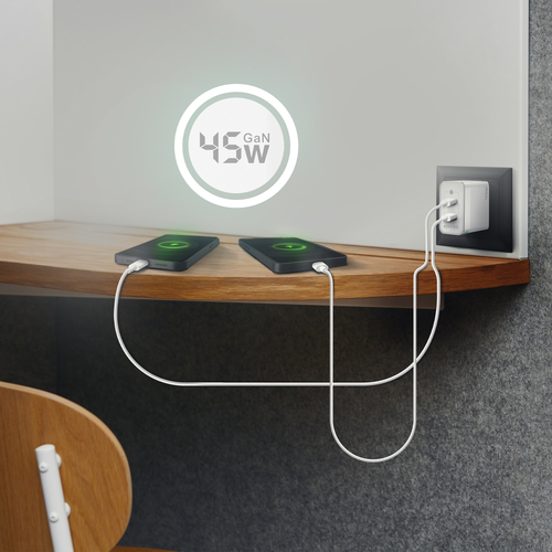 AISENS - CARGADOR GAN 45W, 2XUSB-C PD3.0 QC4.0, BLANCO