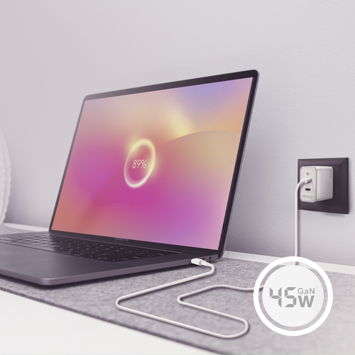 AISENS - CARGADOR GAN 45W, 2XUSB-C PD3.0 QC4.0, BLANCO