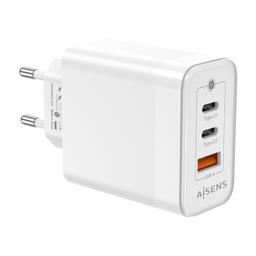 AISENS - CARGADOR GAN 65W, 2XUSB-C PD3.0 QC4.0, 1XUSB-A QC3.0, BLANCO