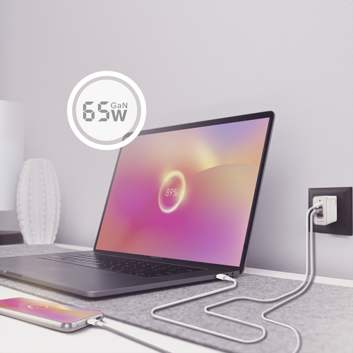AISENS - CARGADOR GAN 65W, 2XUSB-C PD3.0 QC4.0, 1XUSB-A QC3.0, BLANCO