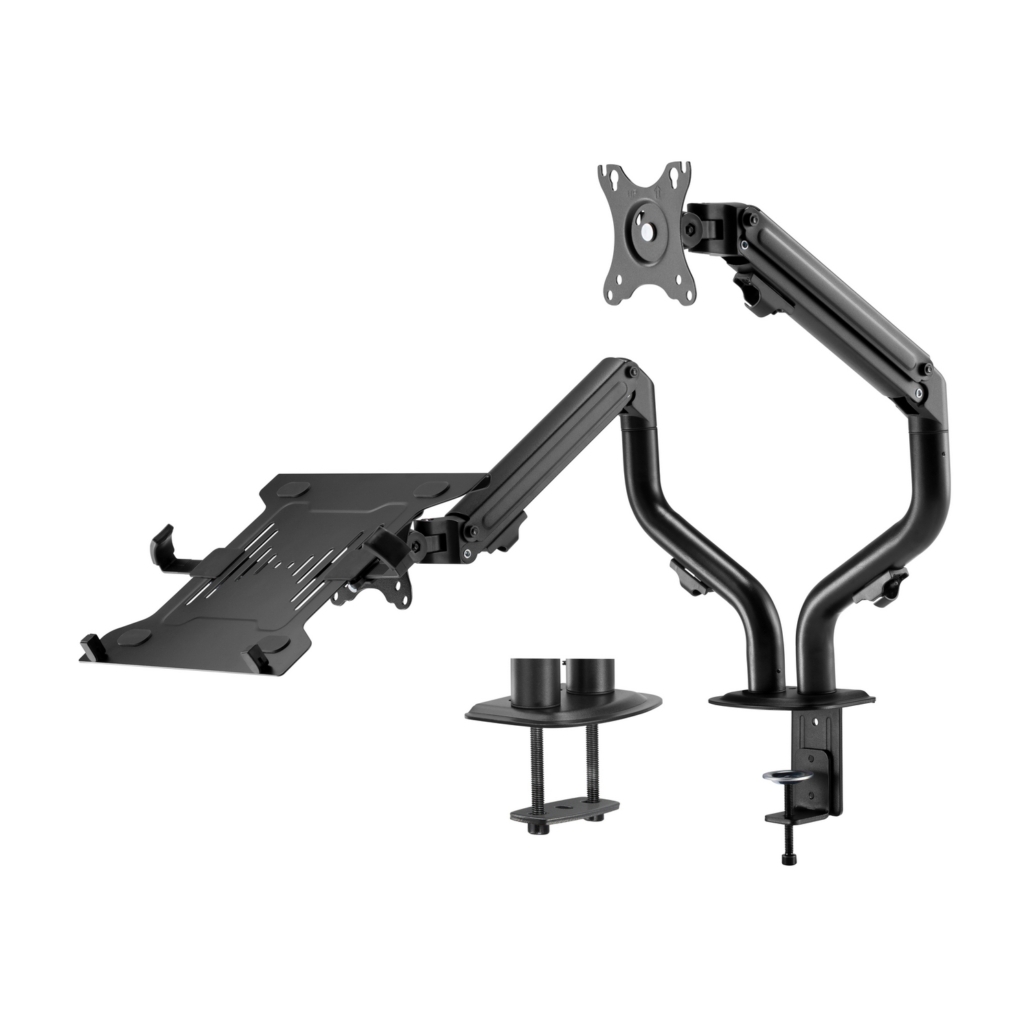 AISENS - SOPORTE DE MESA CONTRAPESO GIRATORIO E INCLINABLE PARA PORTATIL Y MONITOR/TV 8KG DE 17-32, NEGRO