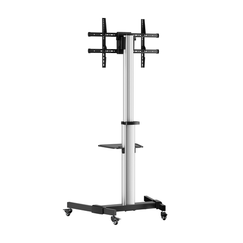 AISENS - SOPORTE DE SUELO CON RUEDA, BANDEJA PARA DVD PARA MONITOR/TV 50KG DE 37-86, NEGRO-PLATA
