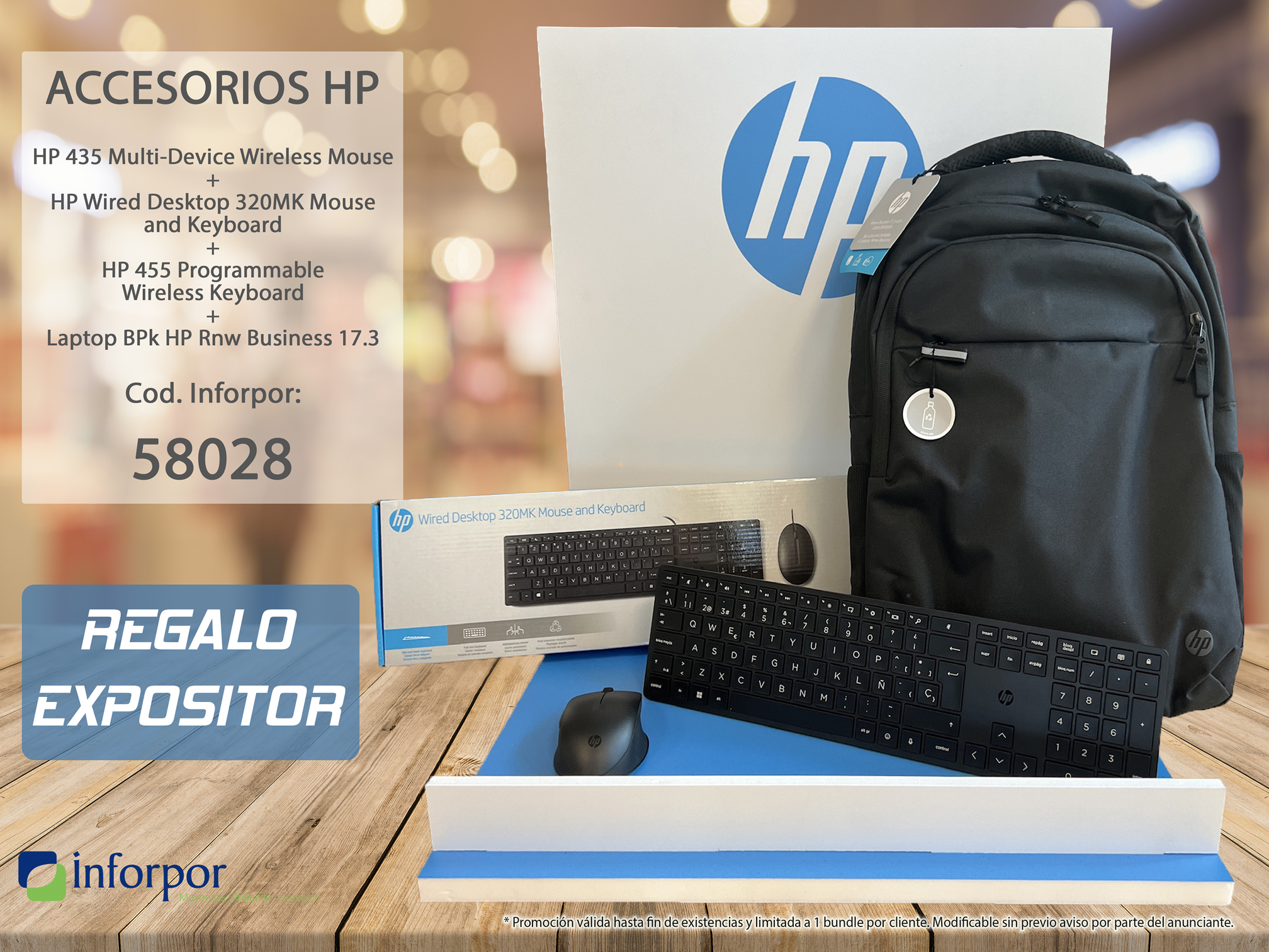 HP Pack Ratón inalambrico 235 + Ratón USB + Combo Wireless + Mochila + Expositor de Regalo