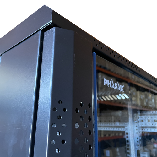 PHASAK ARMARIO RACK SUELO 19" PHASAK PRO 42U 600X1000 NEGRO DESMONTADO INCLUYE 2 BANDEJAS, VENTILACION TECHO, REGLETA 8T RACK, KIT PATAS/RUEDAS Y CERR.SEGURIDAD