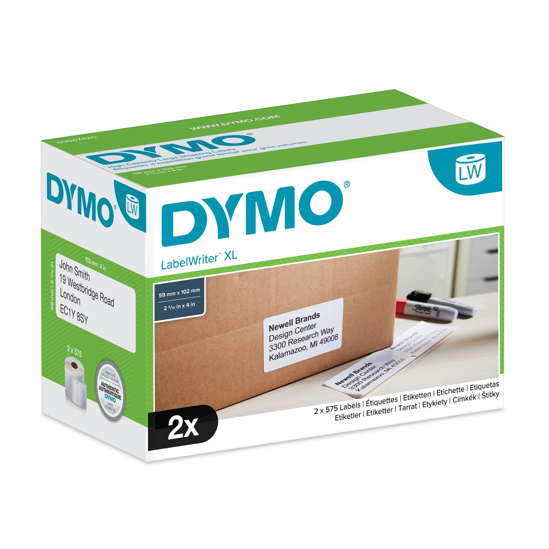 DYMO Etiqueta LW Etiquetas de envio de alta capacidad 59x102mm, 2 rollos etiquetas Papel blanco