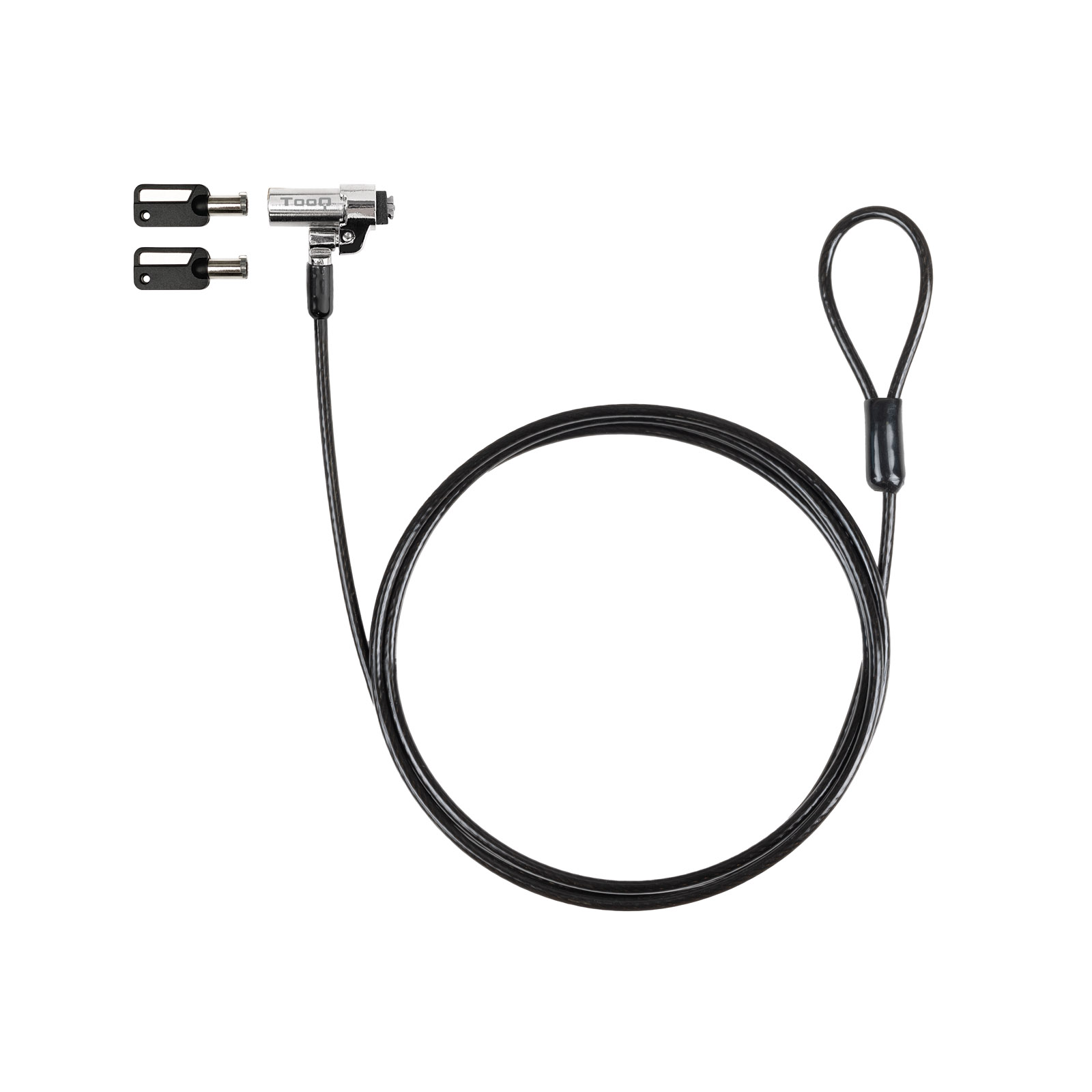 TOOQ Cable de Seguridad Tipo NANO con Llave para Portatiles 1.5 metros, Gris Oscuro