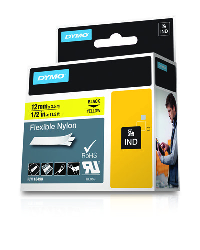 DYMO RHINO Cinta ID1-12 Negro/amarillo nylon