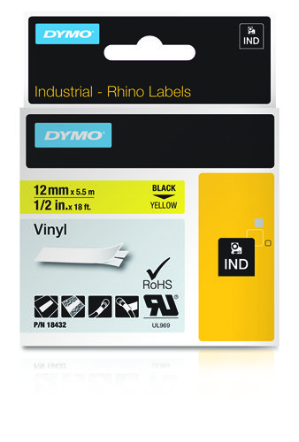 DYMO RHINO Cinta ID1-12 Negro/amarillo vinilo