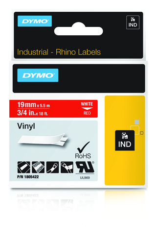 DYMO RHINO Cinta ID1-19 Blanco/rojo vinilo