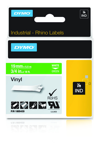 DYMO RHINO Cinta ID1-19 Blanco/verde vinilo