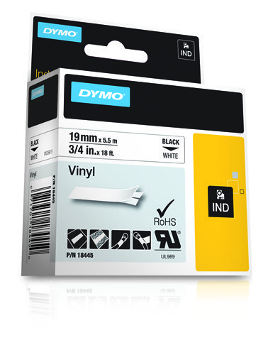 DYMO RHINO Cinta ID1-19 Negro/blanco vinilo
