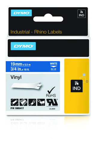 DYMO RHINO Cinta ID1-19 Blanco/azul vinilo