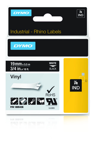 DYMO RHINO Cinta ID1-19 Blanco/negro vinilo