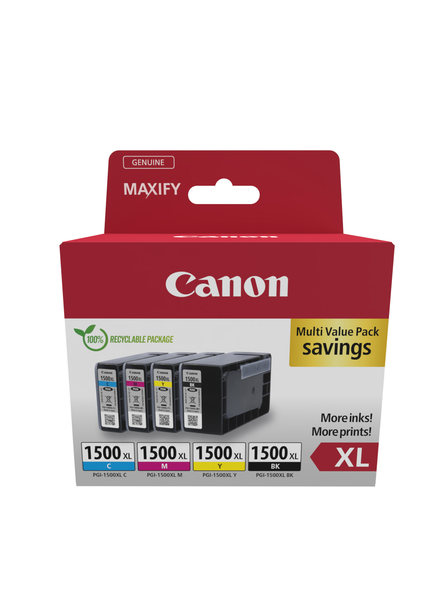 CANON Pack 4 colores PGI-1500XL Maxify MB2050 MB2350 Alta capacidad ECOPACK
