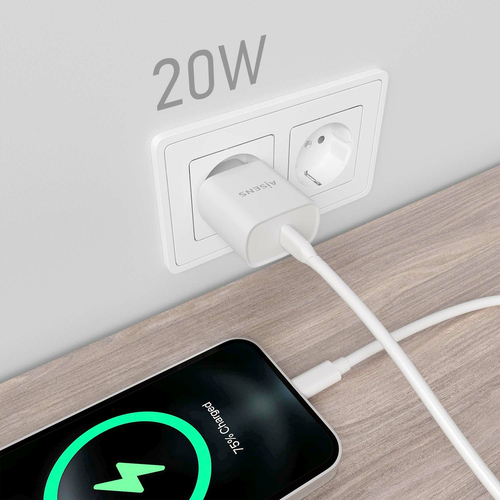 AISENS - CARGADOR USB-C PD3.0 1 PUERTO 1xUSB-C 20W, BLANCO