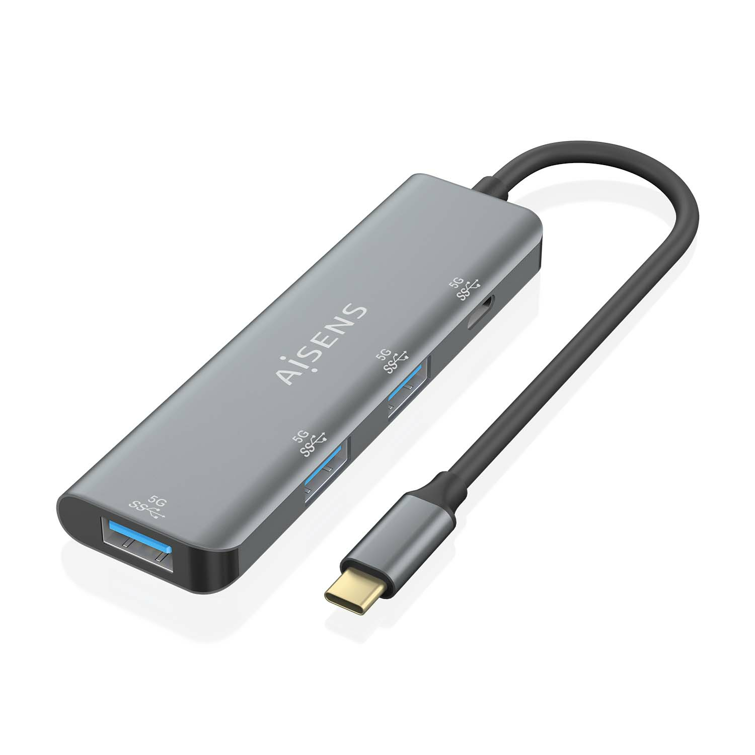 AISENS - HUB USB 3.2 GEN1 5G USB-C, USB-C/M-1xUSB-C/H-3xUSB-A/H, GRIS, 15CM