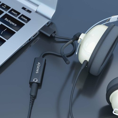 AISENS - CONVERSOR USB-A A AUDIO 48KHz, USB-A/M-JACK 3.5/H, NEGRO, 10CM