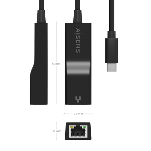 AISENS - CONVERSOR USB3.1 GEN1 USB-C A ETHERNET GIGABIT 10/100/1000 MBPS, NEGRO, 11CM