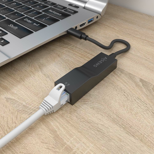 AISENS - CONVERSOR USB3.1 GEN1 USB-C A ETHERNET GIGABIT 10/100/1000 MBPS, NEGRO, 11CM