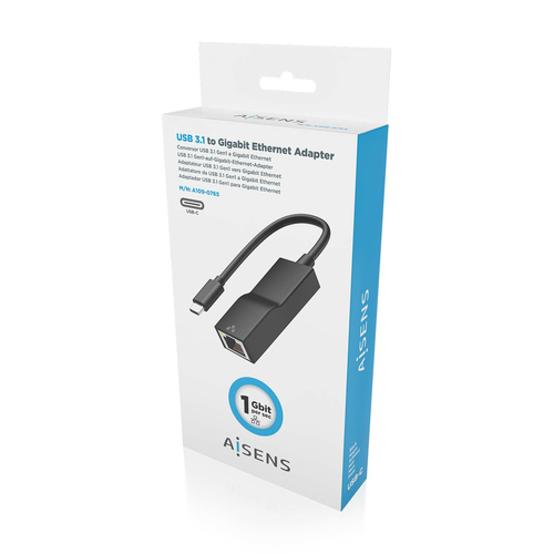 AISENS - CONVERSOR USB3.1 GEN1 USB-C A ETHERNET GIGABIT 10/100/1000 MBPS, NEGRO, 11CM