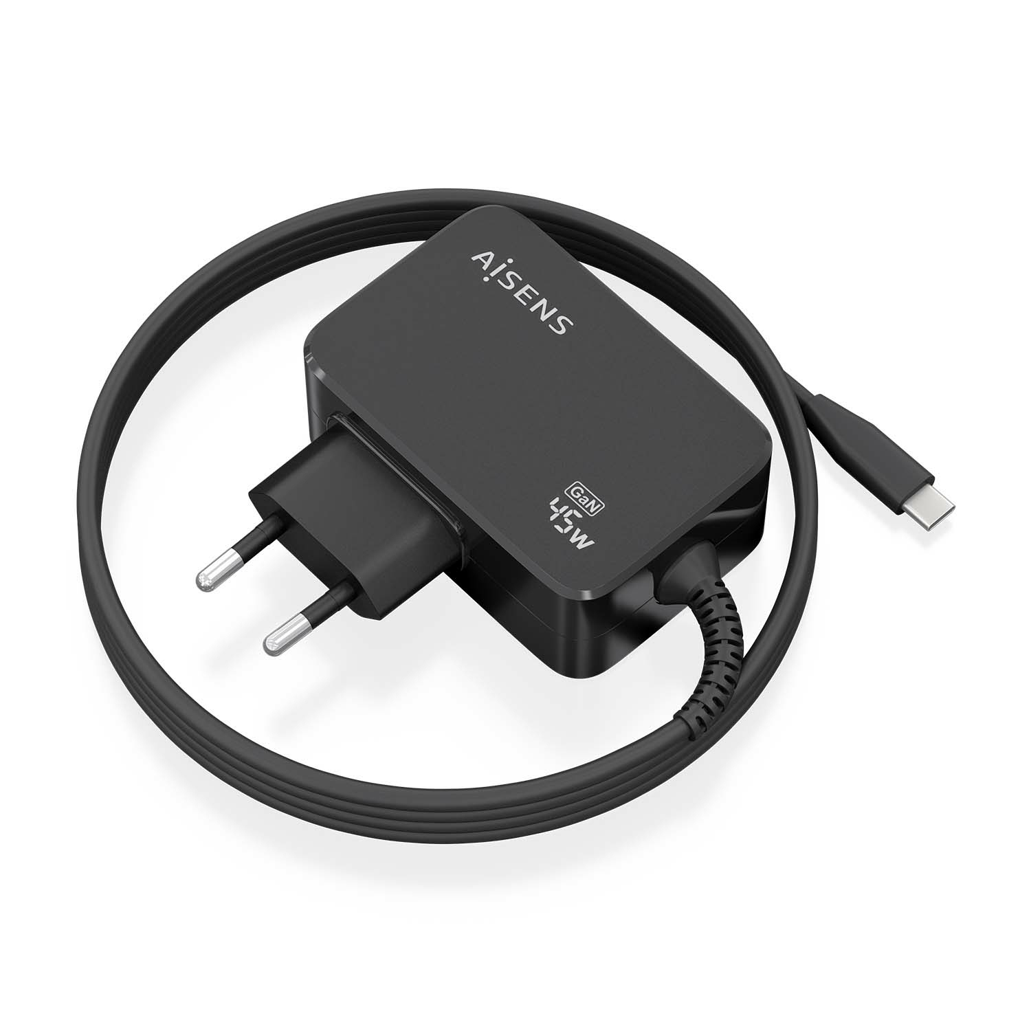 AISENS - CARGADOR GaN 45W PD3.0 1XUSB-C 1.8M, NEGRO