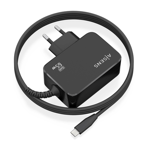 AISENS - CARGADOR GaN 65W PD3.0 1XUSB-C 1.8M, NEGRO