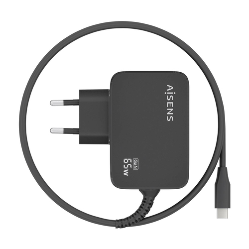 AISENS - CARGADOR GaN 65W PD3.0 1XUSB-C 1.8M, NEGRO