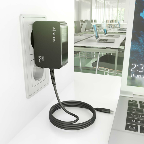 AISENS - CARGADOR GaN 65W PD3.0 1XUSB-C 1.8M, NEGRO