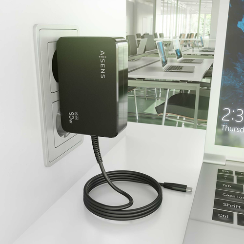 AISENS - CARGADOR GaN 90W PD3.0 1XUSB-C 1.8M, NEGRO
