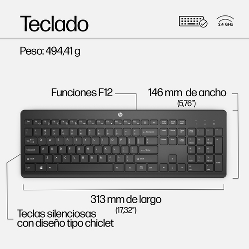 HP Combo 230 Teclado + Raton inalambricos Blanco