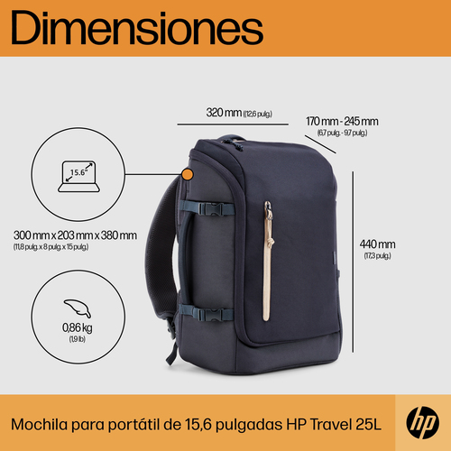 HP Mochila TRAVEL 25L Azul para portatil de 15,6"
