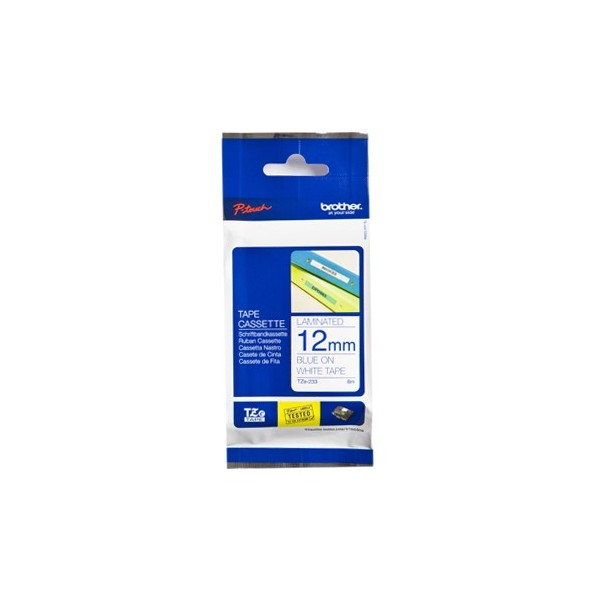 BROTHER Cinta laminada blanco/azul 12mm