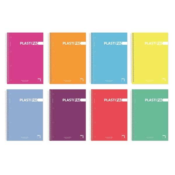 PACSA Cuaderno microperforado Plastipac tapa PP 100h 90g cuadricula 5x5 A4 colores surtidos