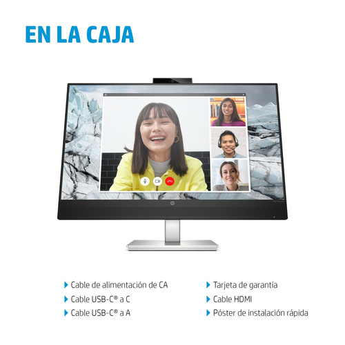 HP Monitor E27m G4 / 27" / QHD / HDMI-DisplayPort-USB(A)-USB(C) / Regulable Altura / Webcam