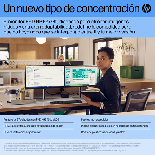 HP Monitor E27 G5 / 27" / FHD / HDMI-DisplayPort-USB(B) / Regulable Altura